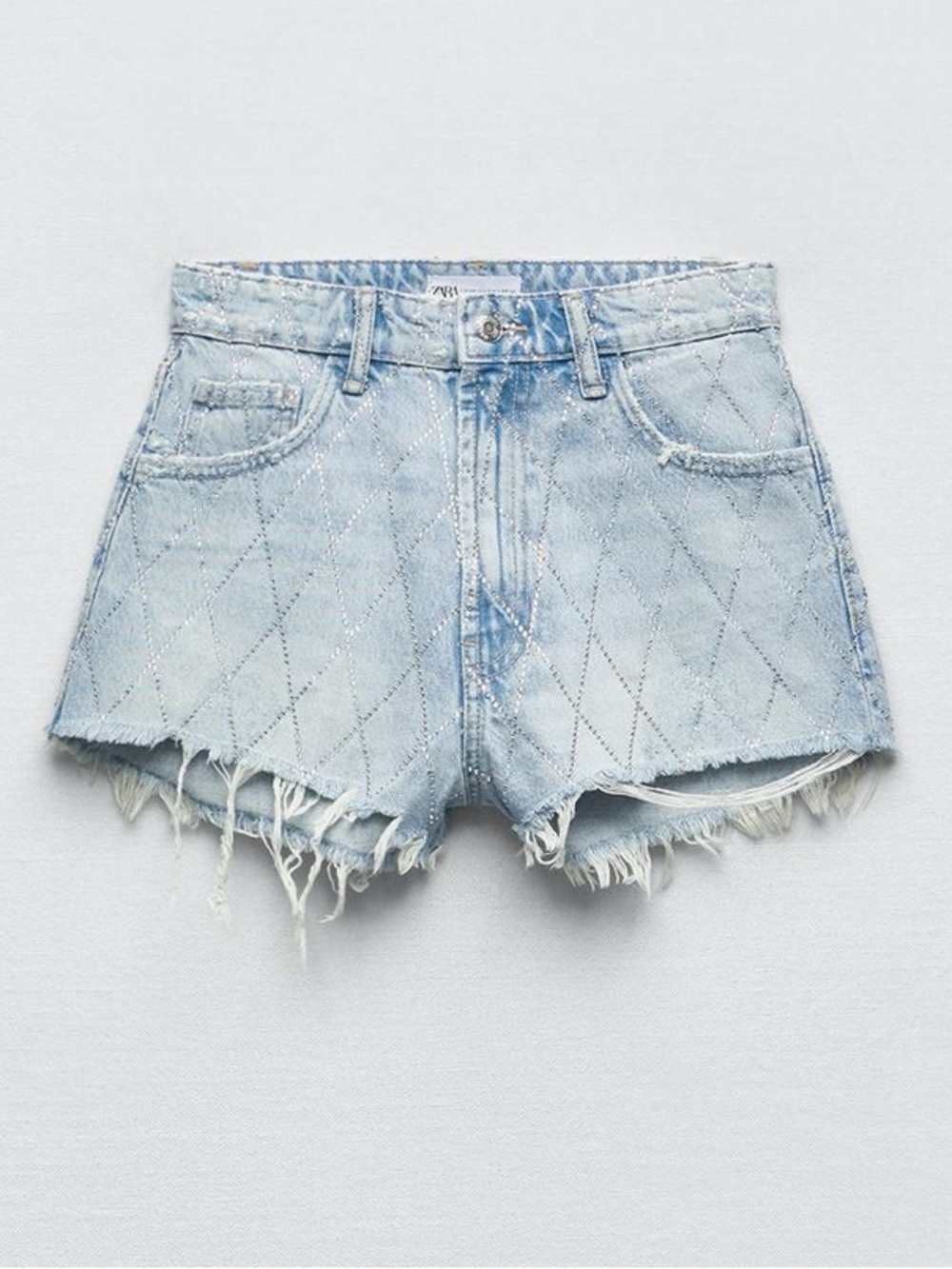 Zara Pale Blue rhinestone Denim Shorts